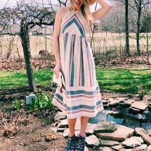Striped High Neck Midi Dress